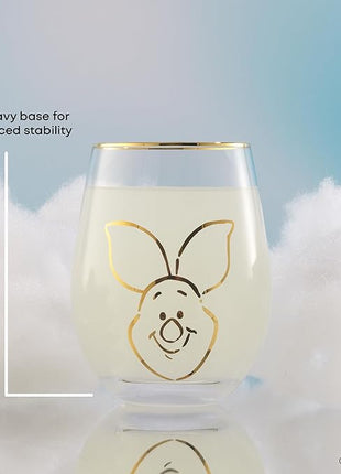 JoyJolt Disney Winnie the Pooh Gold Sketch Stemless Drinking Glasses Set of 4, 19oz Glass Cups ft Pooh Bear Tigger Piglet Eeyore, Disney Kitchen Glassware Set, Winnie the Pooh Adult Gifts