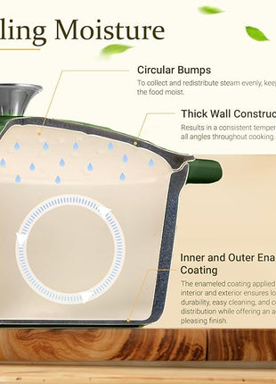 Overmont Enameled Cast Iron Dutch Oven - 5.5QT Pot with Lid Cookbook & Cotton Potholders - Heavy-Duty Cookware for Braising, Stews, Roasting, Bread Baking Glossy Green