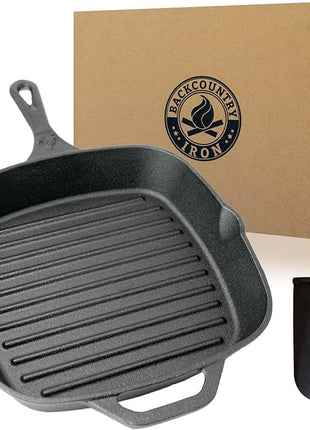 Backcountry Iron 8 Inch Square Grill Pan Medium Pre-Seasoned Cast Iron