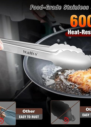 Walfos 17 Inch Extra Long Grill Tongs, Ultimate Stainless Steel BBQ Tongs for Grilling, Cooking, BBQ/Barbecue, Buffet and Turning Food