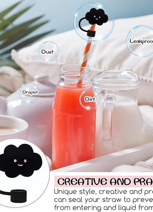Black Straw Covers Cap for Stanley Cup, 8 Pcs Straw Toppers for Stanley 30&40 Oz Tumbler, Cute Straw Caps Reusable Straw Tips Protectors for 0.4 Inch/10 mm Stanley Cup Accessories