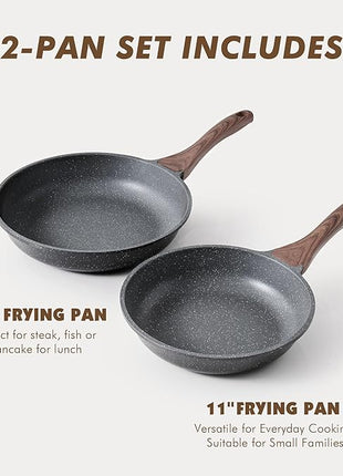 SENSARTE Nonstick Frying Pan Skillets, Swiss Granite Coating Omelette Pans, Healthy Cookware Chef's Pans, Free of Intentionally Added PFOA (9.5+11 Inch)