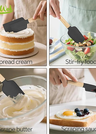 Black Silicone Spatula Set, Food Grade Rubber Spatula-4 Piece Nonstick Rubber Spatulas, Spoonula, Jar Scraper for Cooking, Baking, Mixing, Frosting