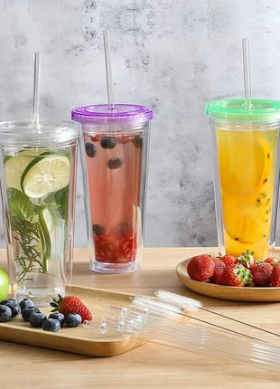 24 Pack, HIGHLY Transparent Reusable Plastic Straws with 4 Cleaning Brushes, 10.5 in Long Drinking Straws, Clear Replacement Straw for 16 24 30 32 OZ Tumblers, Cups, Jars, YETI, Starbucks - BPA FREE