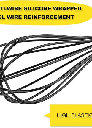 NileHome Silicone Whisk Set 10" 12" Kitchen Whisk Kitchen Wisk Wire Whisks for Cooking, Whisking, Blending, Beating, Stirring-Black