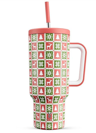 Meoky 40 oz Christmas Tumbler with Handle and Straw, Xmas Tumbler with Lid and Straw, Insulated Stainless Steel Travel Mug, Christmas Gifts for Women Men Adults (Ho Ho Reindeer)