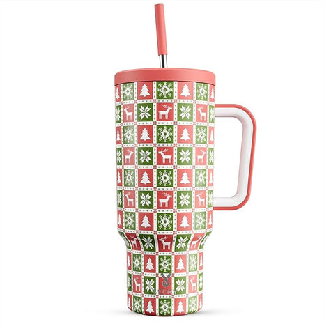 Meoky 40 oz Christmas Tumbler with Handle and Straw, Xmas Tumbler with Lid and Straw, Insulated Stainless Steel Travel Mug, Christmas Gifts for Women Men Adults (Ho Ho Reindeer)