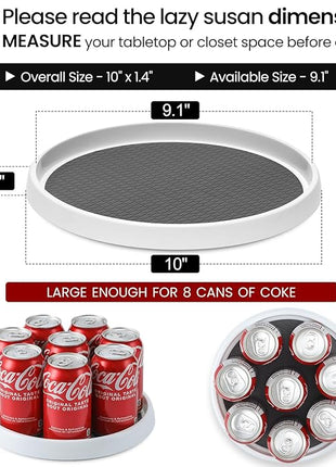 Set of 4, 10 Inch Non-Skid Lazy Susan Organizers - Turntable Rack for Cabinet, Pantry Organization and Storage, Kitchen, Fridge, Bathroom Makeup Vanity Countertop, Under Sink Organizing, Spice Rack