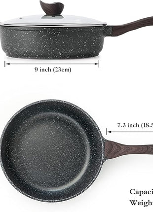 Kordisen Nonstick Deep Frying Pan with Lid, 10 Inch Non Stick Skillet, Saute Pan for Cooking, Healthy Induction Cookware, PFOA Free