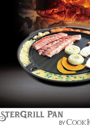 COOKKING - Master Grill Pan, Korean Traditional BBQ Grill Pan - Stovetop Nonstick Indoor/Outdoor Smokeless BBQ Cast Aluminum Grill Pan