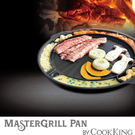 COOKKING - Master Grill Pan, Korean Traditional BBQ Grill Pan - Stovetop Nonstick Indoor/Outdoor Smokeless BBQ Cast Aluminum Grill Pan