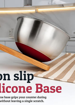 Priority Chef Stainless Steel Mixing Bowls with Lids Set, Metal Nesting Bowls with Airtight Lids, Graters, Non-Slip Base & Measurement Marks, Includes Utensil Set for Prep, Baking & Storage, Red