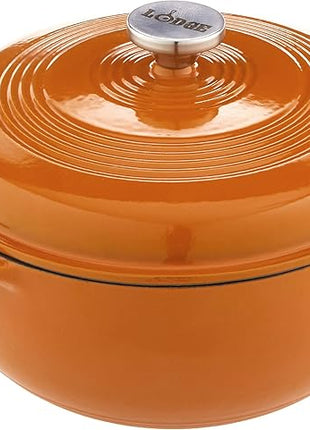 Lodge 6 Quart Enameled Cast Iron Dutch Oven with Lid – Dual Handles – Oven Safe up to 500° F or on Stovetop - Use to Marinate, Cook, Bake, Refrigerate and Serve – Apricot