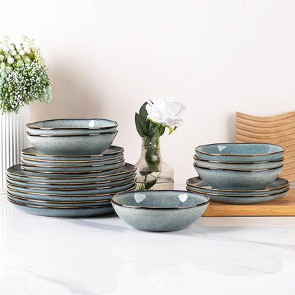 AmorArc Ceramic Dinnerware Sets,Handmade Reactive Glaze Stoneware Plates and Bowls Sets,Highly Scratch Resistant | Dishwasher & Microwave Safe Dishes Set,Service for 6 (18pc)