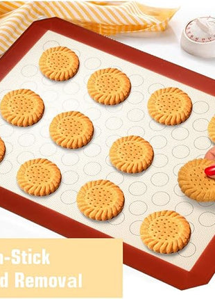 Wildone Baking Sheet with Silicone Mat Set, Stainless Steel Cookie Pan with Baking Mat, Size 16 x 12 x 1 Inch, Set of 4-2 Sheets + 2 Mats