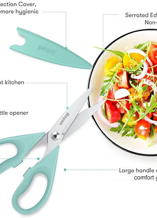 Kitchen Shears, iBayam Kitchen Scissors All Purpose Heavy Duty Meat Poultry Shears, Dishwasher Safe Food Cooking Stainless Steel Utility Scissors, Home Apartment Essentials, 2-Pack, Black, Aqua Sky