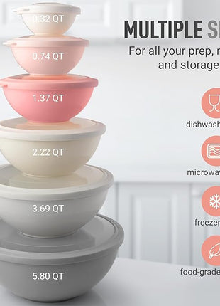 Zulay Kitchen 12 Piece Plastic Mixing Bowls with Lids Set - Colorful Mixing Bowl Set for Kitchen - Nesting Bowls with Lids Set - Microwave and Freezer Safe (Pink Ombre)