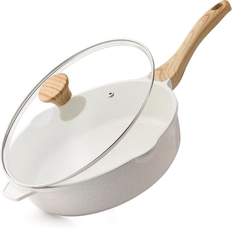 SENSARTE Nonstick Frying Pan Skillet with Lid 3.5/4.5/5QT, Ceramic Saute Pan,Deep Fring Pan Non-toxic Cooking Pot, Stay-cool Handle, Induction Compatible, PFAS Free