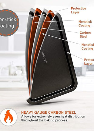 Perlli Baking Pan 8 Piece Set Nonstick Carbon Steel Gray Oven Safe Bakeware Kitchen Set, Cookie Sheet, 2 Round Cake Pans, Square Pan, Loaf Pan, Deep Dish Pan, Pizza Crisper, & 12 Cup Muffin Pan