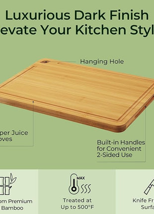 Chopping Board 2-Pcs Natural Bamboo Cutting Board With Juice Channels & Knife-Friendly Finish For Versatile Kitchen Use, Ideal Charcuterie & Chopping Multi-Use