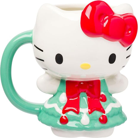 Silver Buffalo Sanrio Hello Kitty Holiday Christmas Tree Dress 3D Sculpted Ceramic Mug, 20 Ounces