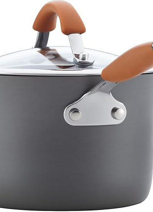 Rachael Ray Cucina Dishwasher Safe Hard Anodized Nonstick Cookware Pots and Pans Set, 12 Piece, Gray with Orange Handles