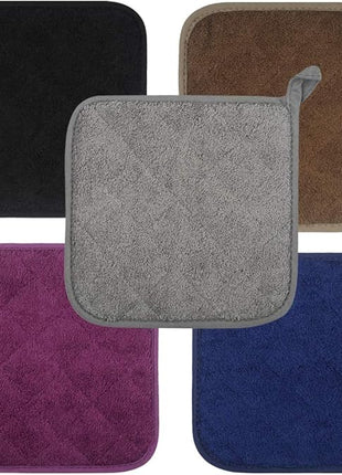 100% Cotton Kitchen Everyday Basic Terry Pot Holder Heat Resistant Coaster Potholder for Cooking and Baking Set of 5 (Multi Color 2, Potholder)