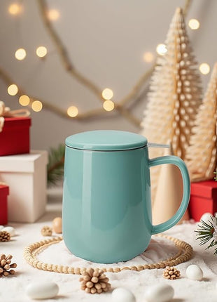 Sweese 20 OZ Porcelain Tea Mug with Infuser and Lid, Loose Leaf Tea Cup, Gifts for Tea Lover - Turquoise