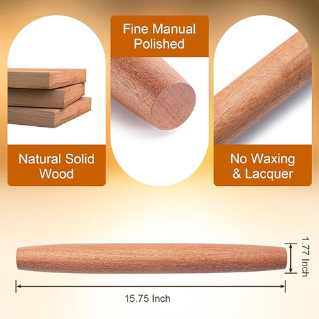 AISOSO French Rolling Pin, 15.75 Inches Wood Rolling Pins for Baking, Extra Long Classic Wooden Dough Roller for Fondant Pizza Pie Crust Cookie Pastry, Kitchen Baking Essentials, Brown