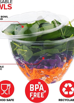 Stock Your Home Plastic Bowls with Lids (50 Count) 48 Oz. Disposable To-Go Containers – Large Airtight Bowls for Dinner or On-the-Go Meals