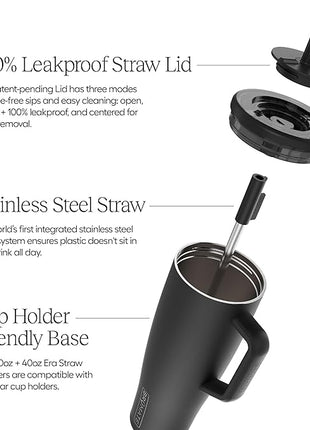 BrüMate Era 30 oz Tumbler with Handle and Straw | 100% Leakproof Insulated Water Bottle Tumbler with Lid and Flexible SoftSip Straw | Made of Stainless Steel | Cup Holder Friendly | 30oz (Matte Black)