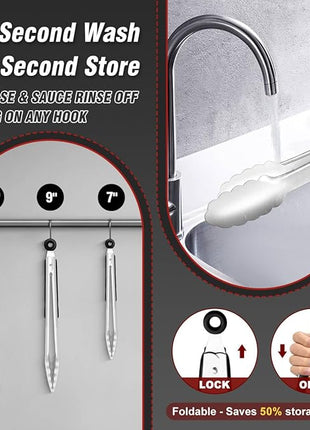 Food Grade Stainless Steel Kitchen Tongs for Cooking,BBQ - 7 ，9 and 12 Inch,Set of 3 Heavy Duty Locking Metal Food Tongs Non-Slip Grip