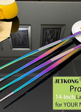 JETKONG 2 Pcs 14-Inch Culinary Tweezers Extra Long Food Tweezers Kitchen Tweezer Tongs for Cooking Grilling and BBQ (Rainbow)
