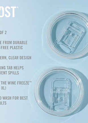 Host Wine Freeze Replacement Lids for Tumblers - Set of 2, Sliding Tab Closure, Travel Cup Lid for Wine Freeze Cooling Cup, Clear