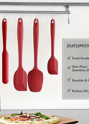 5 Piece Red Silicone Spatula Set, Heat Resistant Rubber Spatulas Set, Kitchen Spatula Set Dishwasher Safe for Nonstick Cookware Baking Cooking