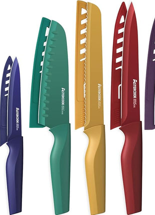 Astercook Knife Set, 12 Pcs Color-Coded Kitchen Knives Set, 6 Color Anti-Rust Coating Stainless Steel Chef Knife Sets with 6 Blade Guards Dishwasher Safe