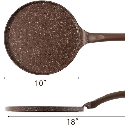 SENSARTE Nonstick Crepe Pan, Swiss Granite Coating Dosa Pan Pancake Flat Skillet Tawa Griddle 10-Inch with Stay-Cool Handle, Induction Compatible (Toffee Brown)