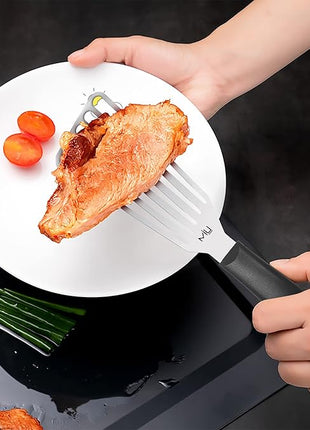 MIU Fish Spatula Stainless Steel, Slotted Flexible Metal, Lightweight Barbecue Turner, 6.5 inch Blade, Plastic Handle with Hole, Grilling Utensils