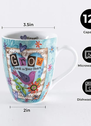 Divinity Boutique Ceramic Mug Grow Peace Bird, 12 ounce