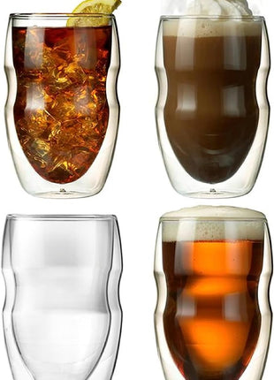 Ozeri Serafino Double Wall Insulated Beverage and Coffee Glasses, 8-Ounce, Set of 4