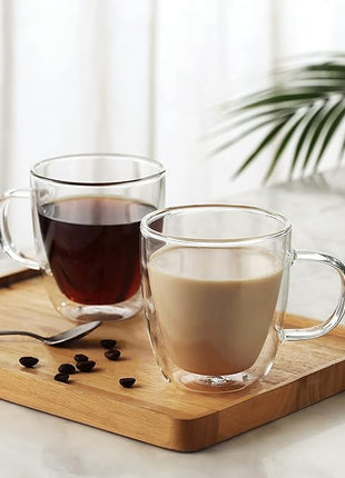 CNGLASS Insulated Espresso Glass Mugs 5.4oz/160ml, Small Clear Coffee Mugs Set of 6, Double Wall Glass Cups with Handle for Tea and Macchiato