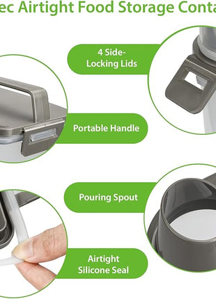 Rice Airtight Storage Container, 3 to 5Lbs Cereal Dry Food Flour Bin, Pet Dog Cat Food Dispenser with Measuring Cup, BPA Free Clear Plastic Kitchen and Pantry Organization Bin for Sugar