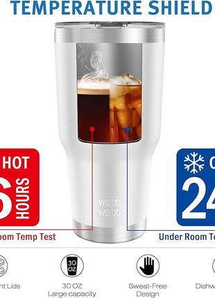 WETOWETO 30oz Tumbler, Stainless Steel Vacuum Insulated Water Coffee Tumbler Cup, Double Wall Powder Coated Spill-Proof Travel Mug Thermal Cup for Home Outdoor (White, 1 Pack)