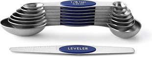 Spring Chef Stainless Steel Magnetic Measuring Spoons Set of 8 with Leveler, Heavy Duty Teaspoon & Tablespoon Measuring Spoons With Strong N45 Magnets, Kitchen Gadgets for Baking & Cooking - Sapphire