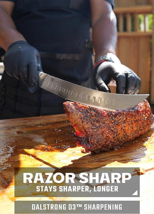 DALSTRONG Butcher Knife - 10 inch - Shogun Series ELITE - Japanese AUS-10V Super Steel - G10 Handle Cimitar Breaking Knife Gift - Vacuum Treated BBQ Brisket Knife - Sheath Included