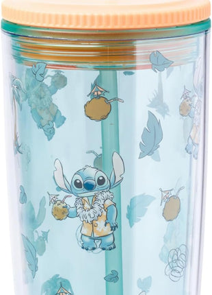 Silver Buffalo Disney Lilo and Stitch Tropical Shirt Spill Resistant Plastic Tumbler, 20 Ounces