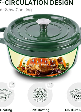 Miereirl 6.5 Quart Enameled Dutch Oven Pot with Lid, Cast Iron Dutch Oven with Dual Handles for Bread Baking, Cooking, Non-stick Enamel Coated Cookware (Green)