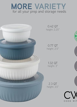 COOK WITH COLOR Prep Bowls with Lids- Wide and Deep Nesting Plastic Small Mixing Bowl Set with Lids, 8 Piece Set - Wide Bowls, Blue/Grey