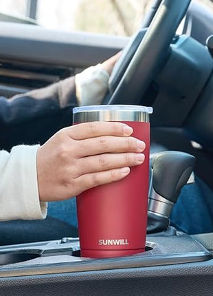SUNWILL Travel Coffee Tumbler 20 oz, Insulated Mug with Lid, Stainless Steel Cup for Hot and Cold Drinks, Powder Coated Wine Red
