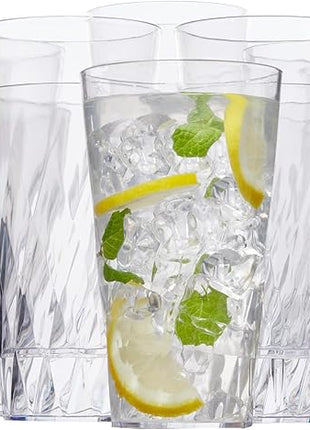 US Acrylic Palmetto [Set of 16] 20 ounce Plastic Stackable Water Tumblers in Clear, Lightweight Value Set of Drinking Cups, Reusable, BPA-free, Made in the USA, Top-rack Dishwasher Safe